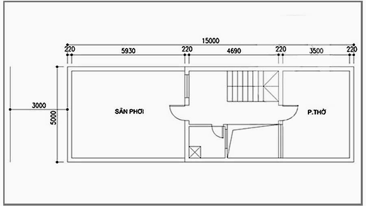 mặt bằng kiến trúc nhà phố 5m x 15m