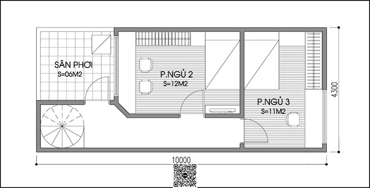 mặt bằng kiến trúc nhà phố 43m2