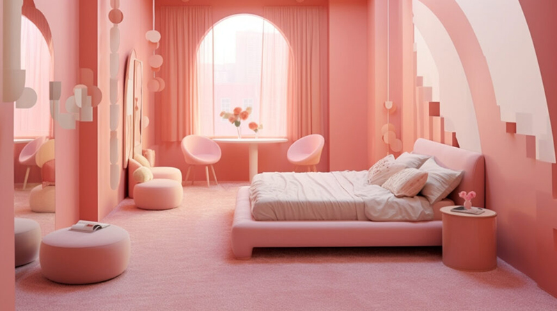 thiết kế nội thất phòng ngủ màu hồng đẹp