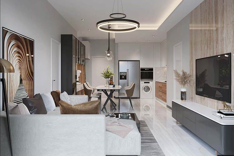 Thiết Kế Nội Thất phòng khách Căn Hộ Màu Trắng Chuẩn Gu Gen Z
