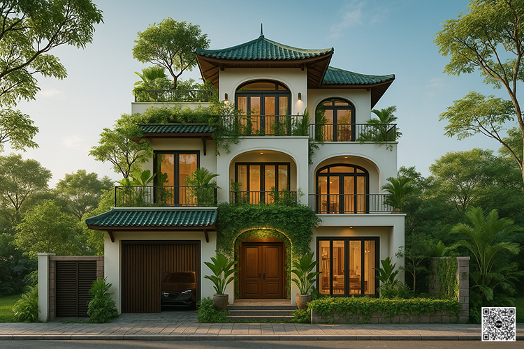 ngôi biệt thự 2 tầng hợp phong thủy mệnh mộc