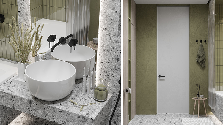 Thiết kế thi công trang trí nội thất phòng tắm toilet căn hộ studio hiện đại phong cách châu Âu đẹp nhất 2026