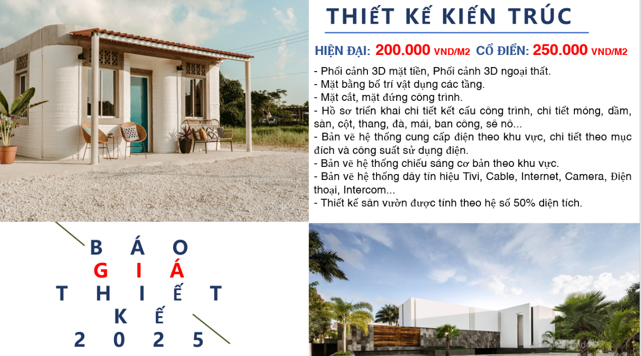 bảng giá thiết kế kiến trúc nhà ở năm 2025