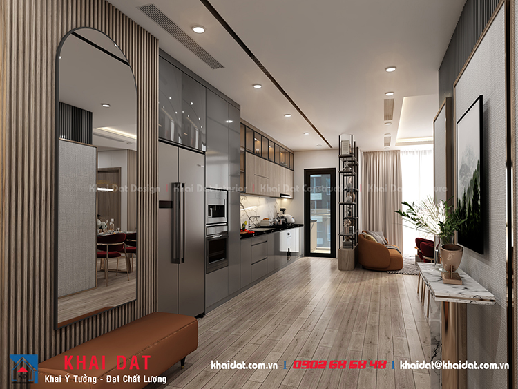 Thiết kế Nội thất phòng khách liền kế bếp cho căn hộ Vinhomes Central Park