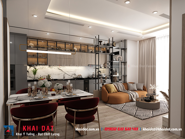 Thiết kế Nội thất phòng khách liền kế bếp cho căn hộ Vinhomes Central Park