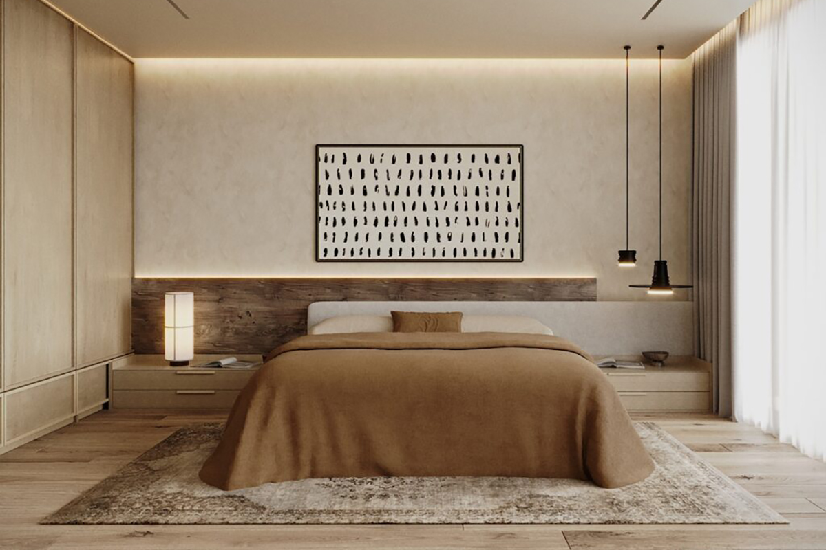 Thiết kế đầu giường liền mạch toàn bức tường phòng ngủ