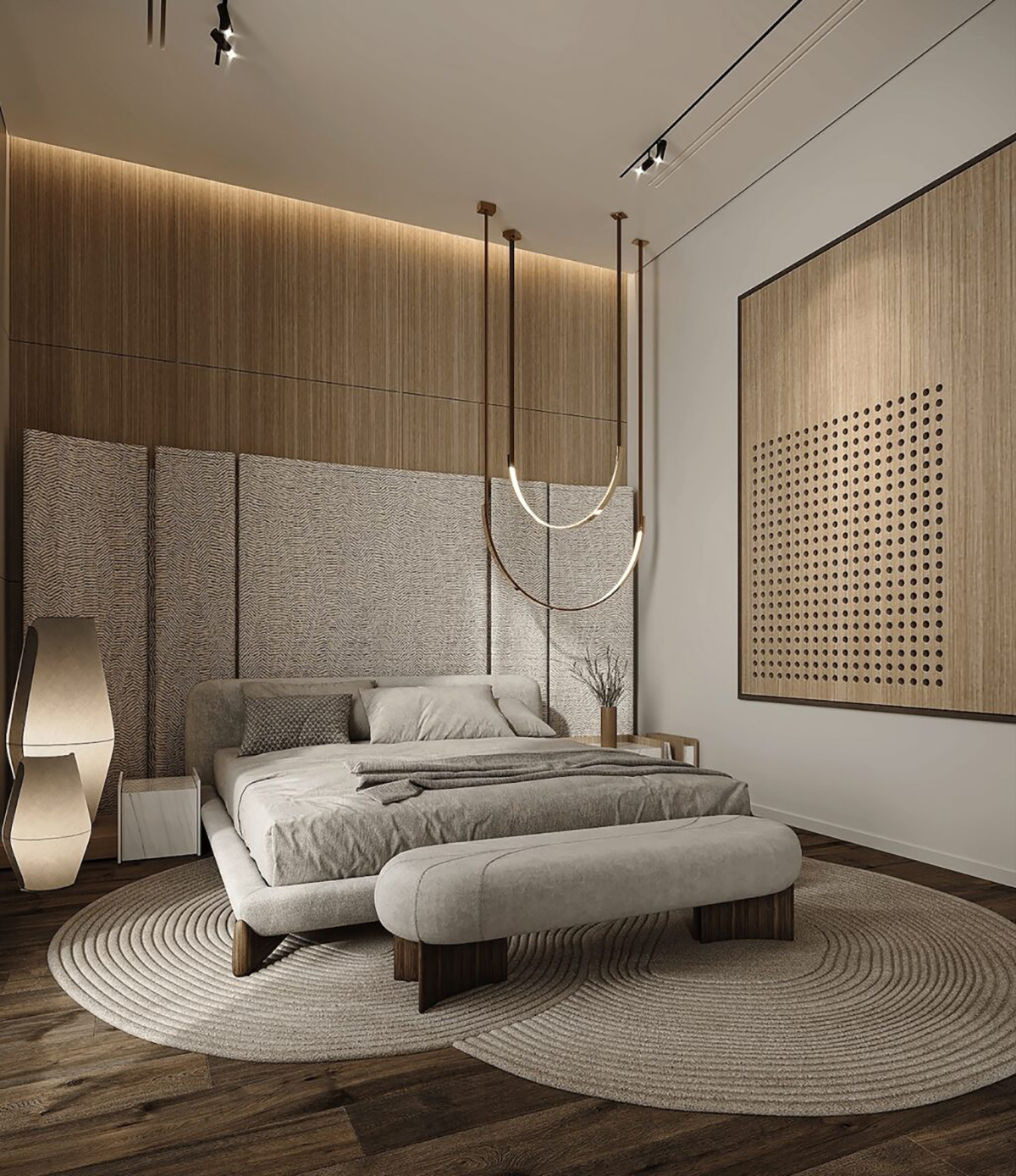 Thiết kế chiếu sáng phòng ngủ sang trọng nhiều lớp ánh sáng