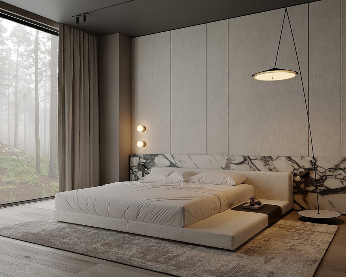 Đầu giường phòng ngủ ốp đá cẩm thạch sang trọng 