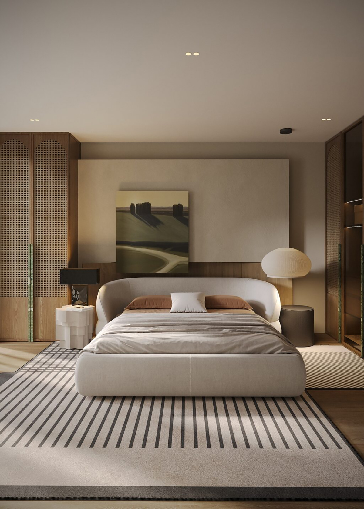 Thảm trải sàn phòng ngủ sang trọng làm điểm nhấn không gian