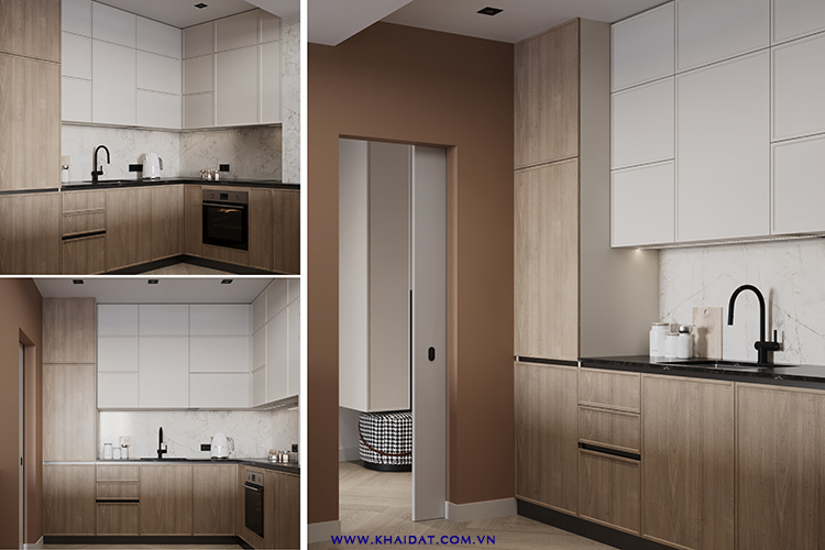 Thiết kế nội thất bếp căn hộ 97m² 2 phòng ngủ hiện đại, tối ưu công năng sử dụng