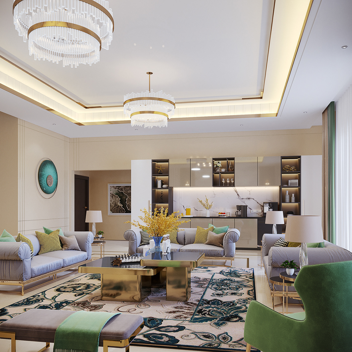 Nội thất nhà phố có kệ trang trí