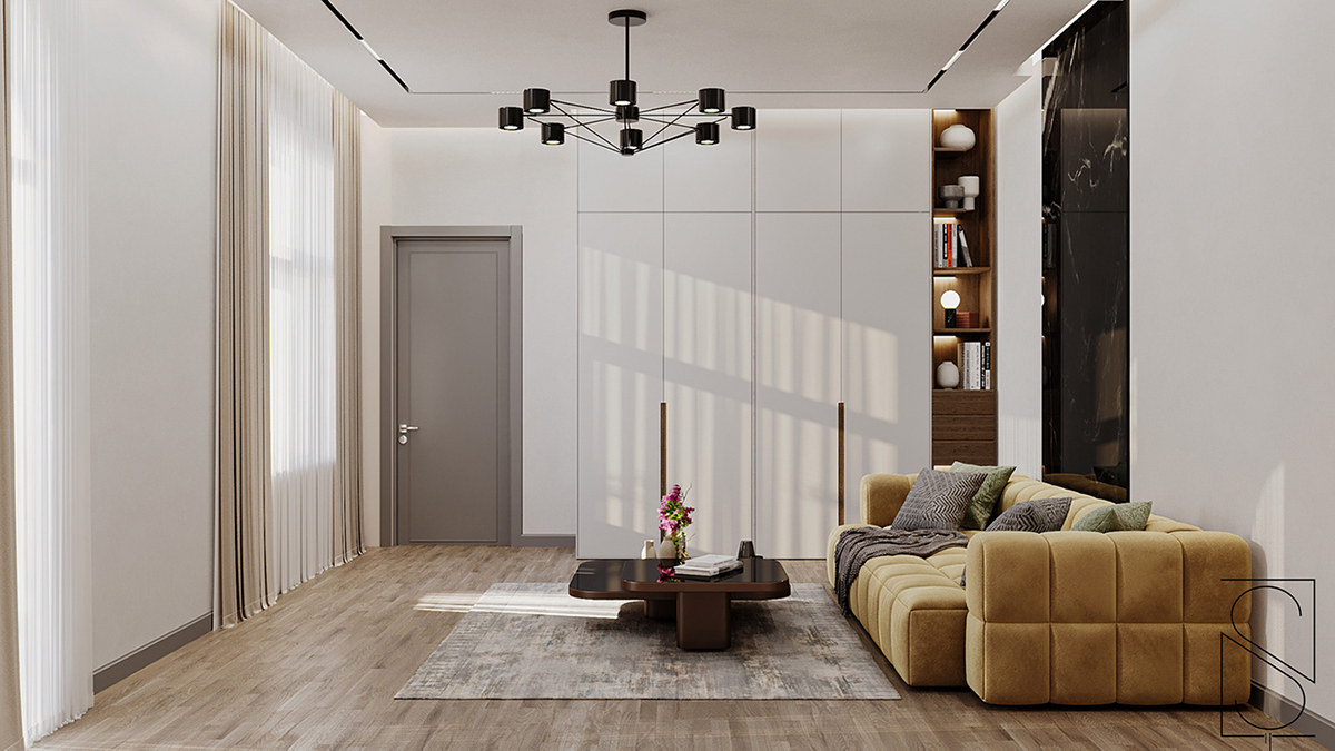 Nội thất nhà phố có kệ trang trí