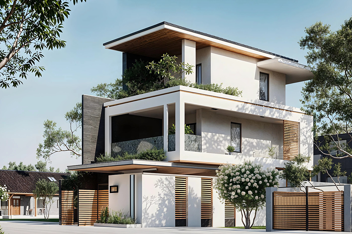 Mẫu biệt thự 3 tầng mái bằng hiện đại xu hướng mới năm 2027 Thiết kế biệt thự 3 tầng sang trọng phong cách luxury