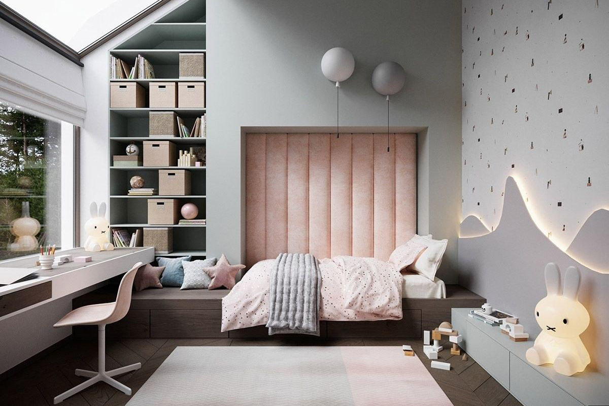 Thiết kế phòng ngủ bé gái màu hồng pastel