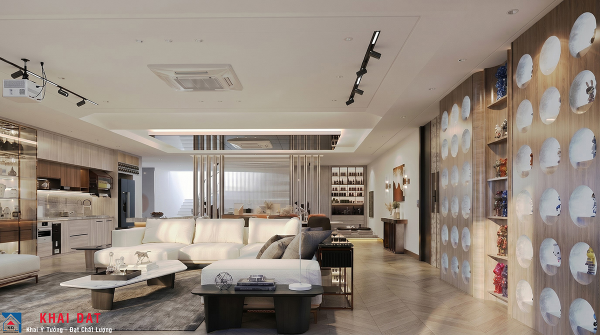 Nội thất phòng khách liền kề bếp ăn đẹp hiện đại