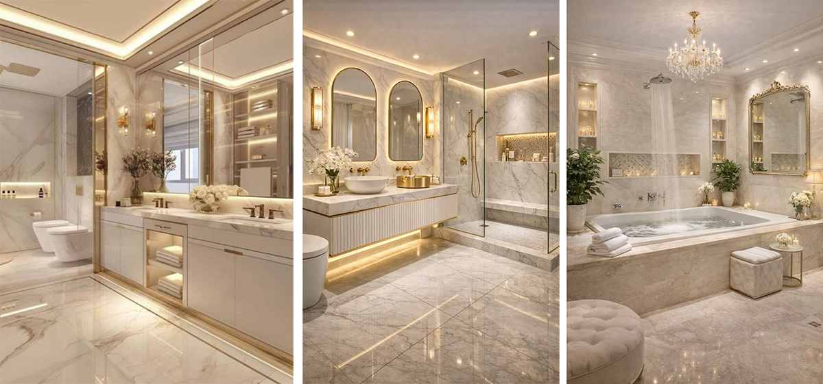 Phòng tắm Luxury với kim loại mạ Champagne