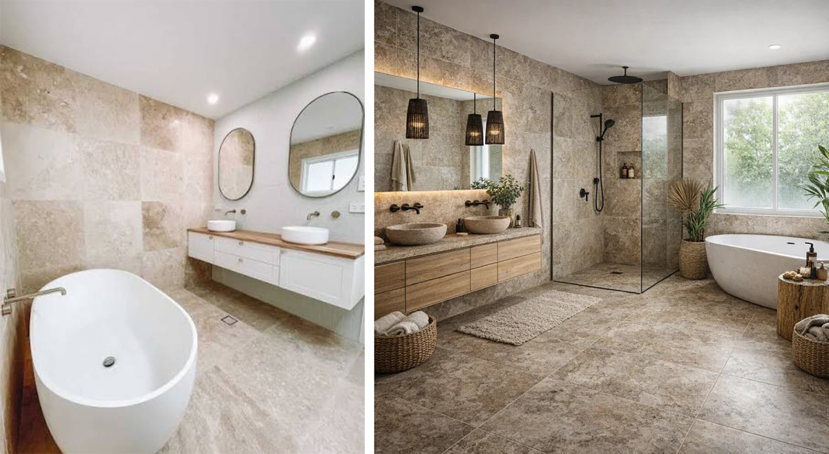 Phòng tắm sử dụng đá Travertine