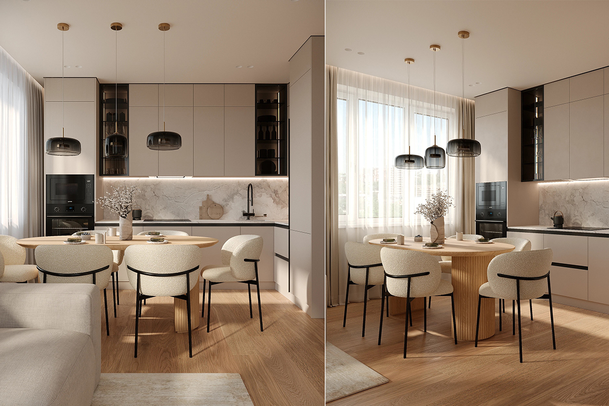 thiết kế nội thất căn hộ 2 phòng ngủ 70m² đẹp, hiện đại với giải pháp tối ưu phòng khách, bếp, phòng ngủ, ánh sáng và lưu trữ từ KTS Khai Đạt.