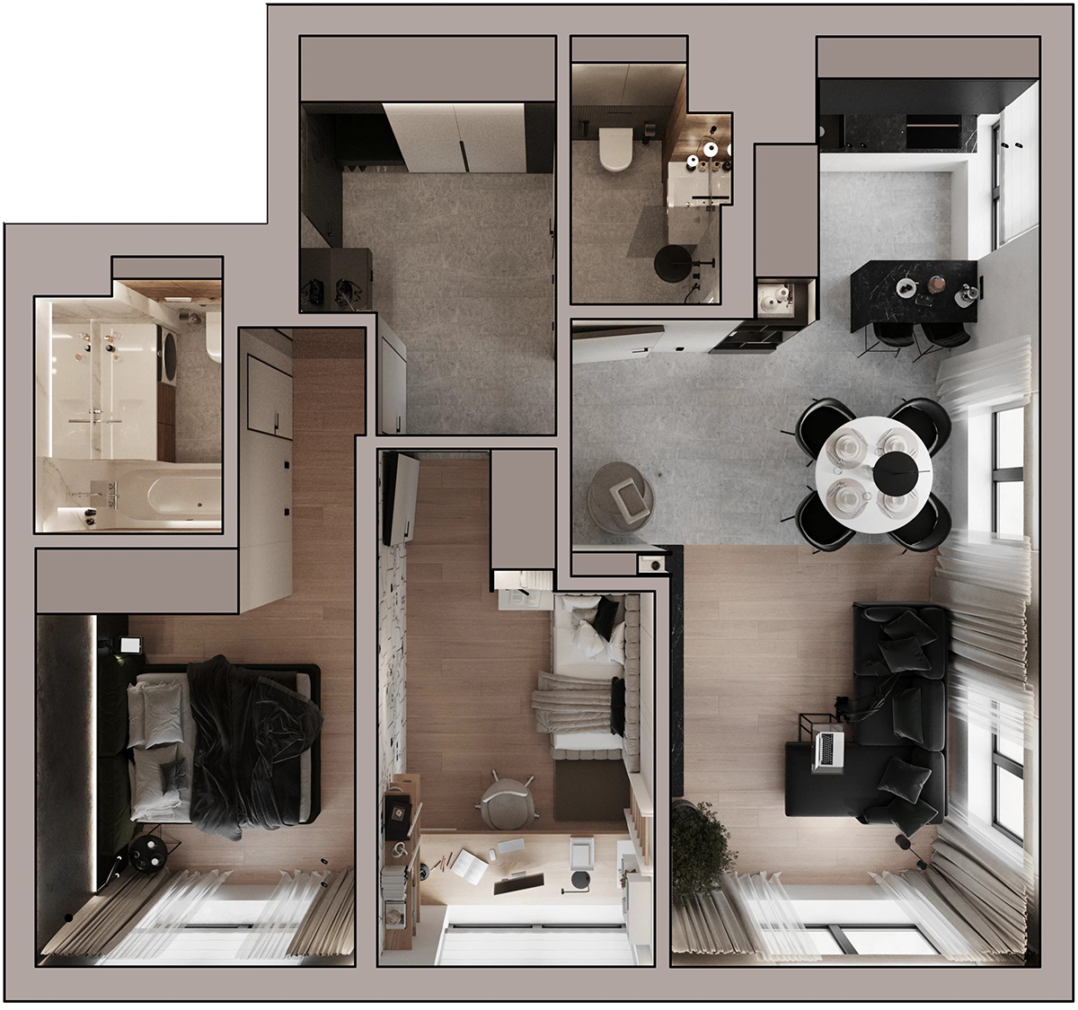 Mặt bằng căn hộ 70m² được tổ chức hợp lý