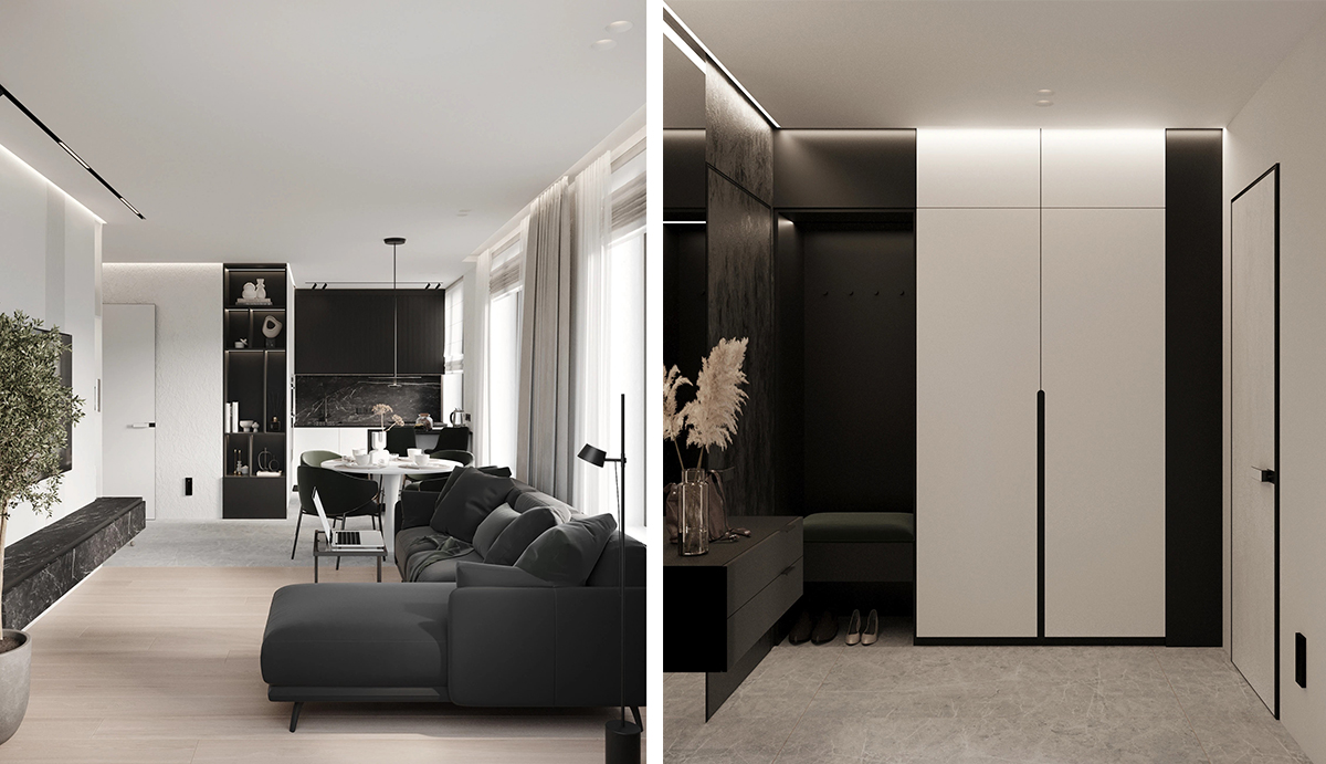 Thiết kế phòng khách căn hộ 70m² hiện đại tối giản