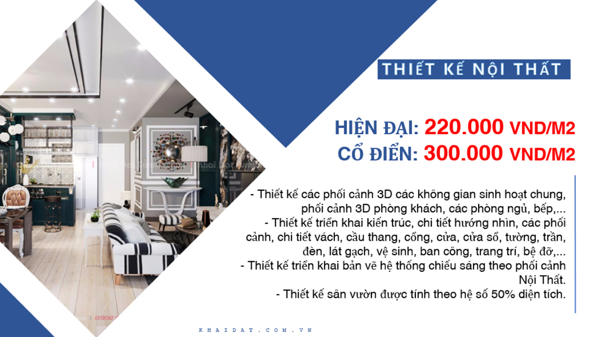 Bảng Báo Giá Thiết Kế nội thất, kiến trúc giá rẻ - Khai Đạt