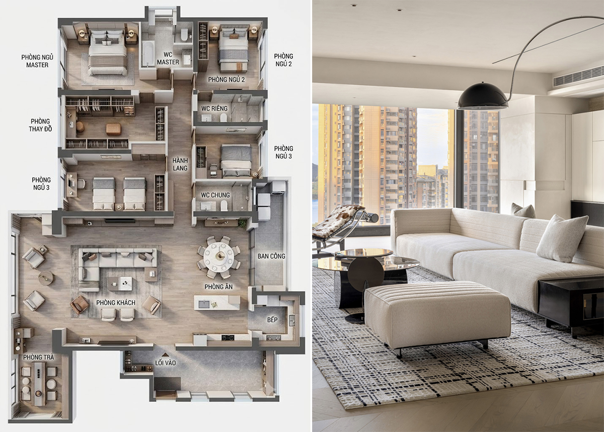Thiết kế nội thất căn hộ 250m² phong cách hiện đại sang trọng