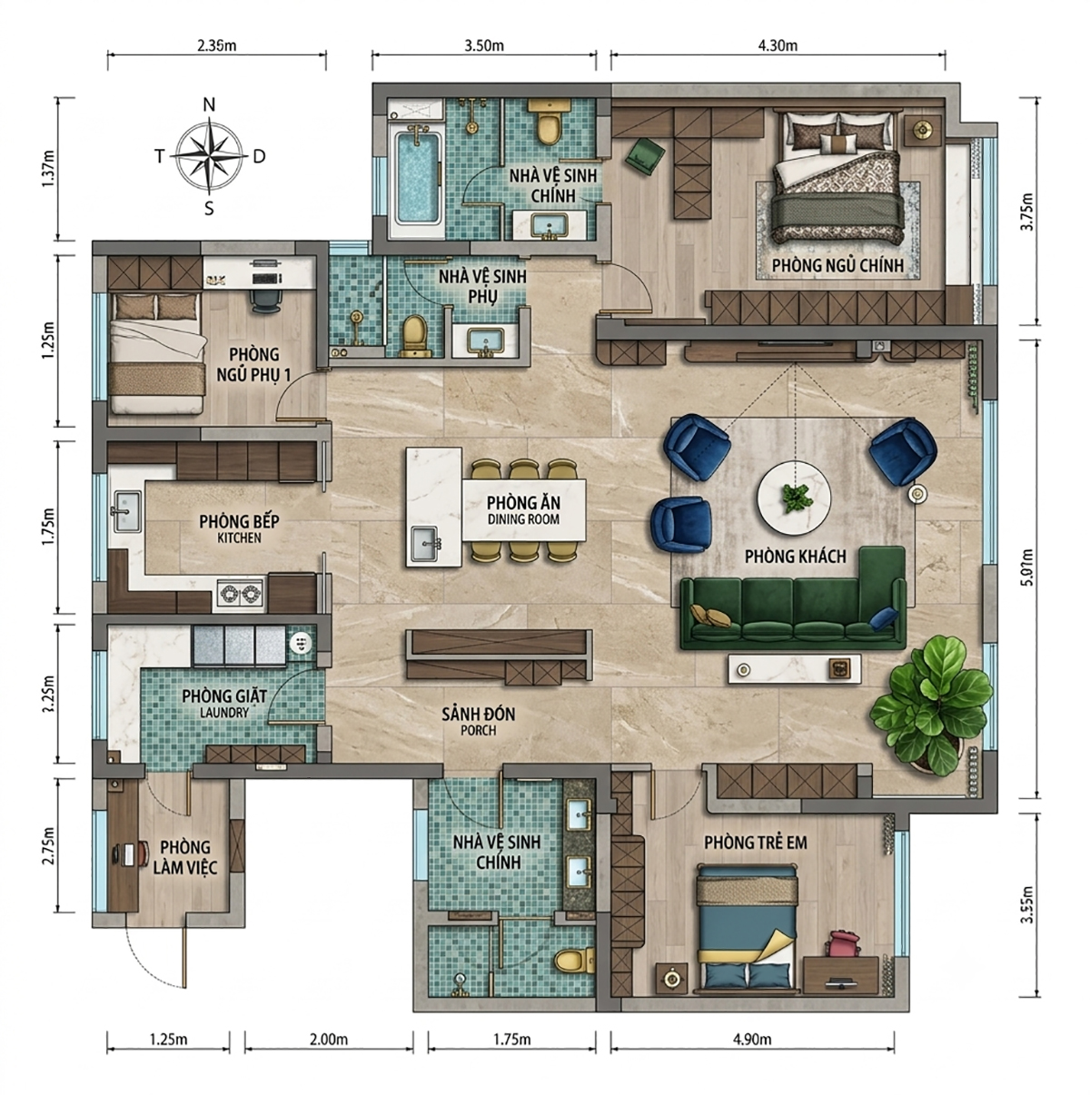 Thiết Kế Nội Thất Căn Hộ 146m²