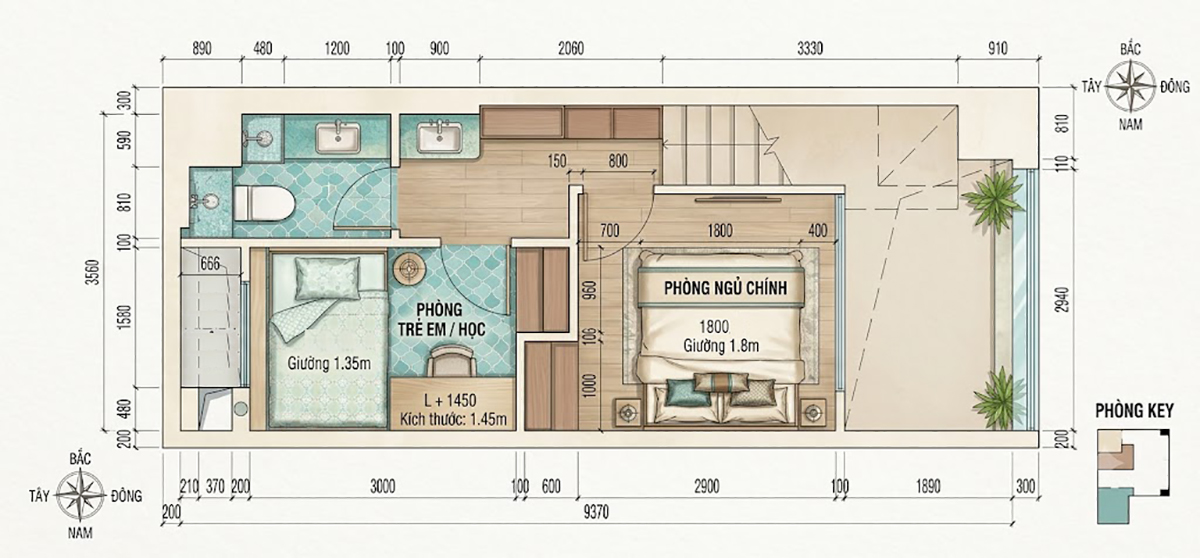 mặt bằng thiết kế nội thất căn hộ 32m2 có gác lửng