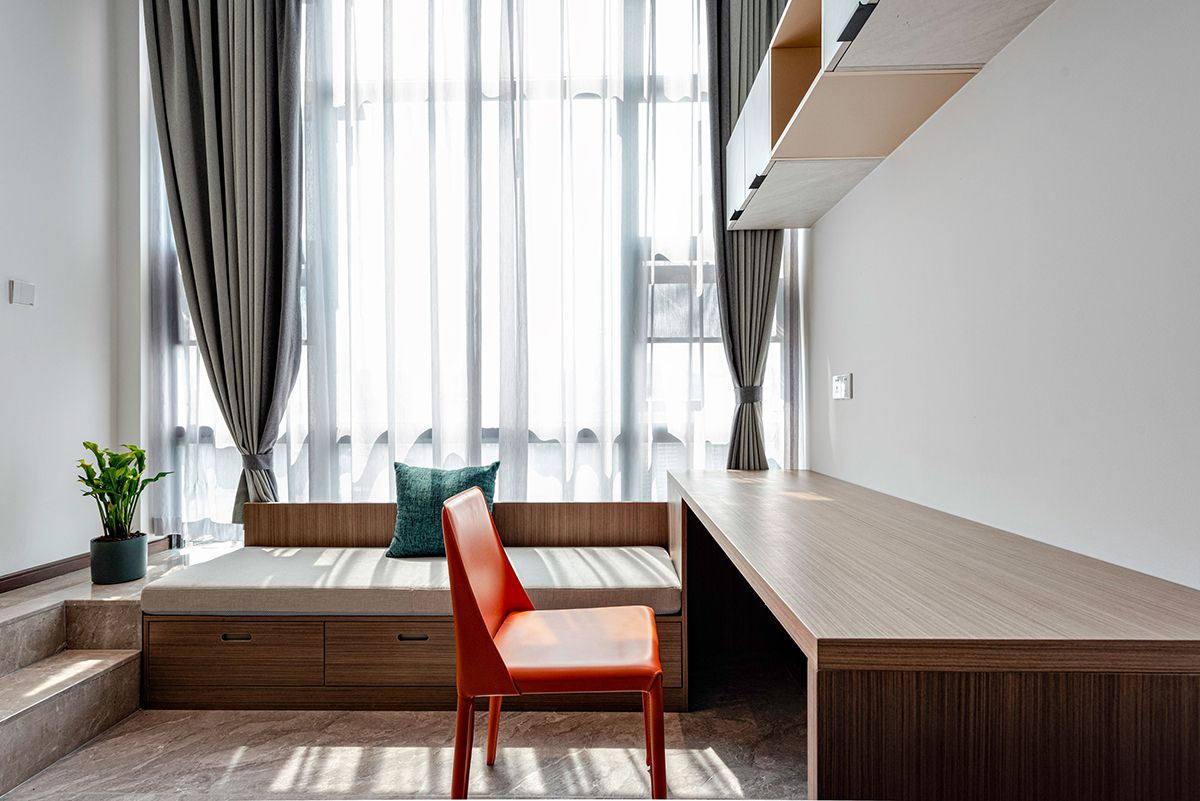 thiết kế nội thất phòng khách căn hộ 32m2 có gác lửng