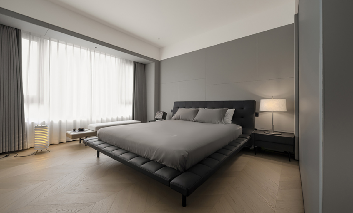 hiết kế nội thất phòng ngủ căn hộ 255m² với gam màu xám đen