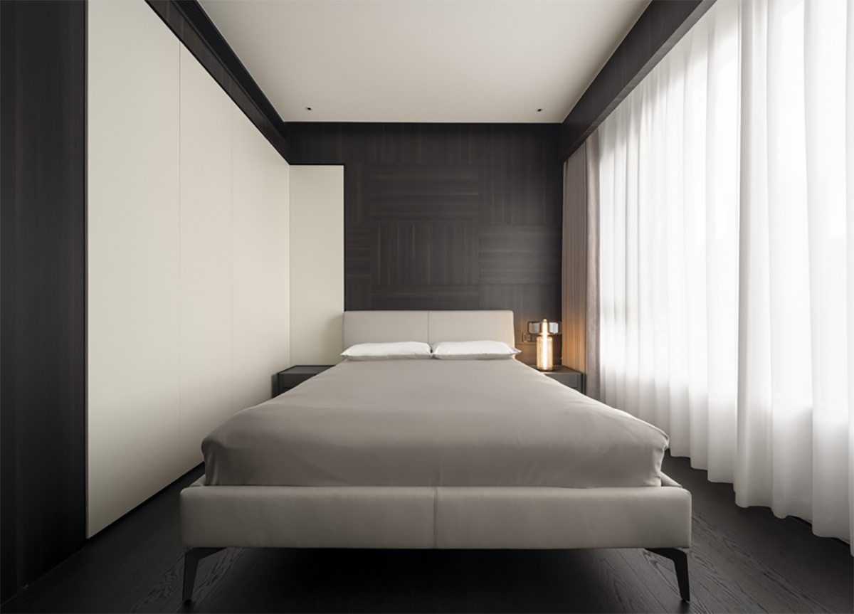 hiết kế nội thất phòng ngủ căn hộ 255m² với gam màu xám đen