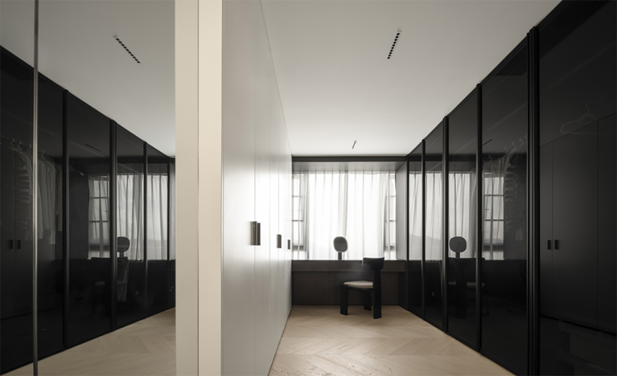 hiết kế nội thất phòng ngủ căn hộ 255m² với gam màu xám đen