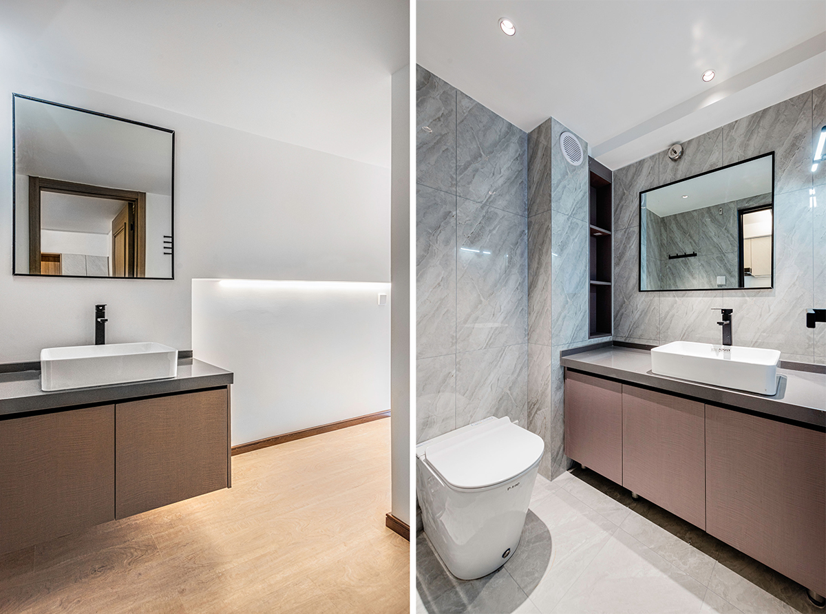 thiết kế nội thất phòng tắm căn hộ 32m2 có gác lửng