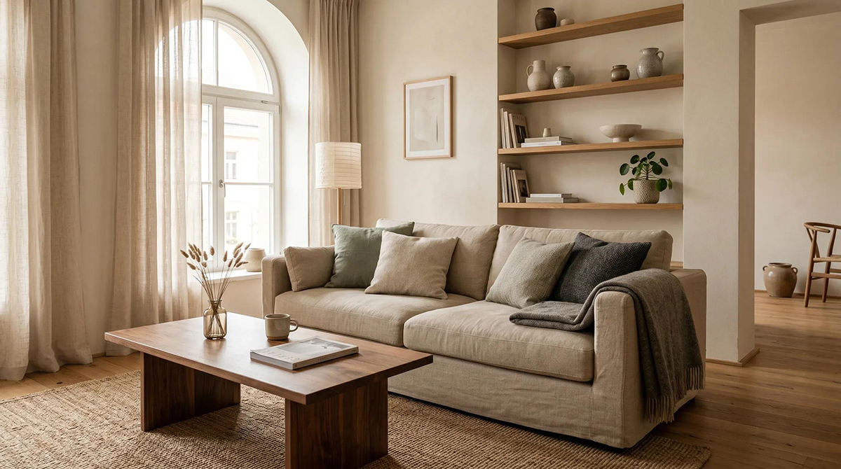 Thiết kế phòng khách 70m² theo phong cách Japandi thiết kế phòng khách nội thất căn hộ