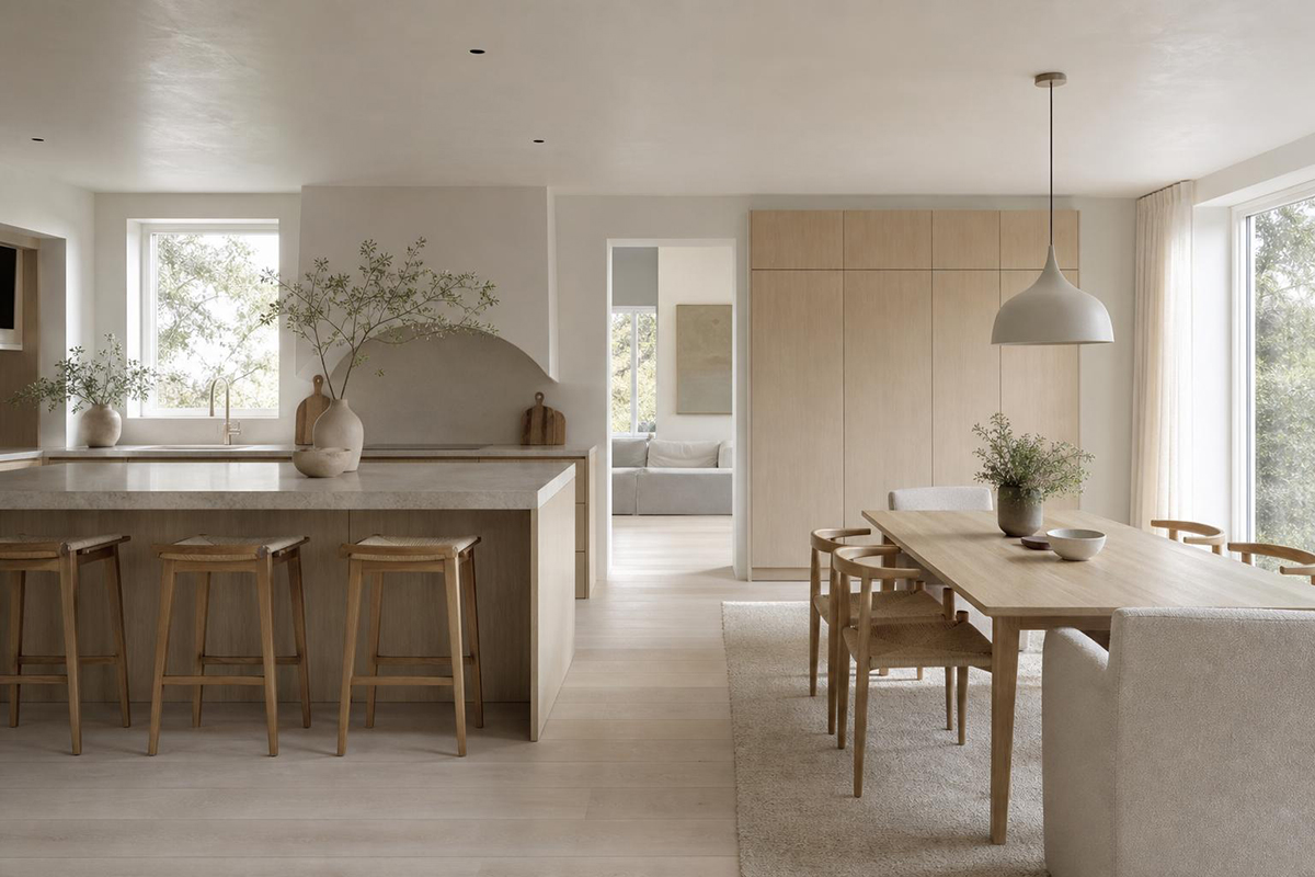 Thiết kế phòng khách 70m² theo phong cách Japandi nội thất phòng bếp căn hộ