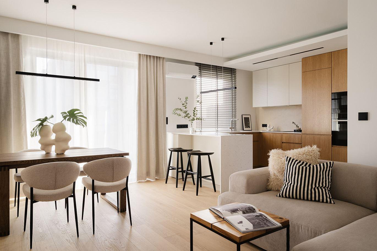 Thiết kế phòng khách 70m² theo phong cách Japandi thiết kế phòng khách nội thất căn hộ