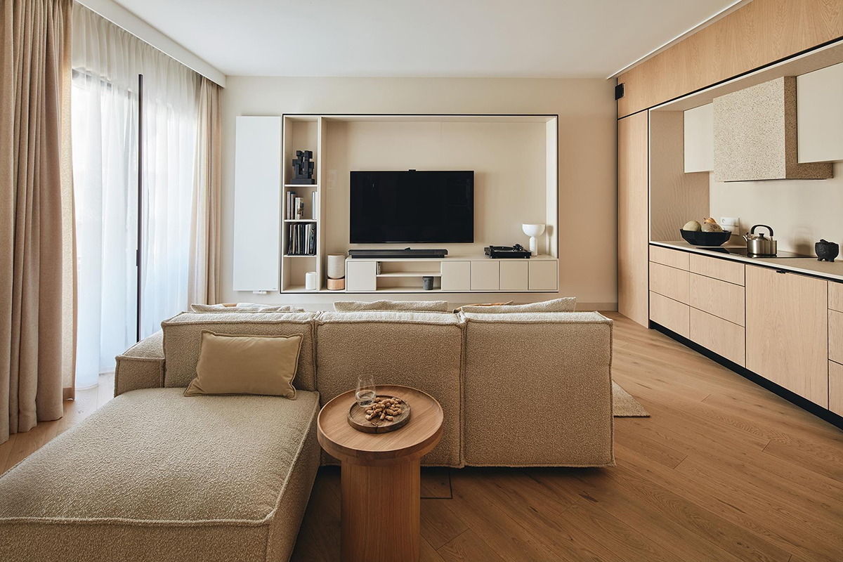 Thiết kế phòng khách 70m² theo phong cách Japandi thiết kế phòng khách nội thất căn hộ