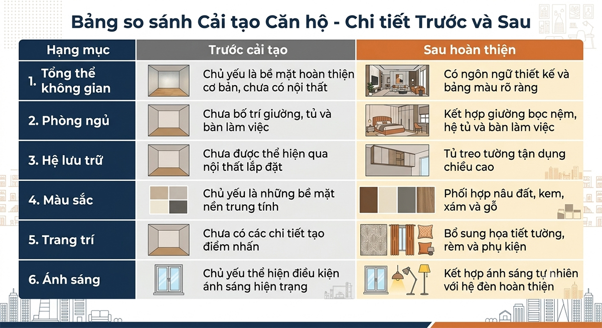 cải tạo nội thất căn hộ 70m² căn hộ 70m² tại TP.HCM